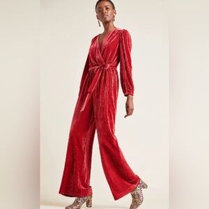 Anthropologie Ali & Jay Velvet Cord Jumpsuit Red • S